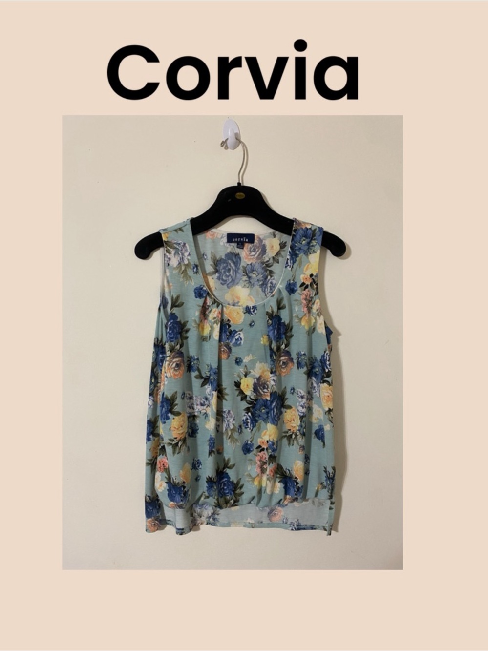 Corvia Floral Sleeveless Scoop Neck Top Size Large